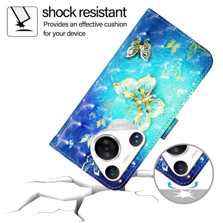 For Huawei Pura 70 Pro 3D Painting Horizontal Flip Leather Phone Case(Golden Butterfly)