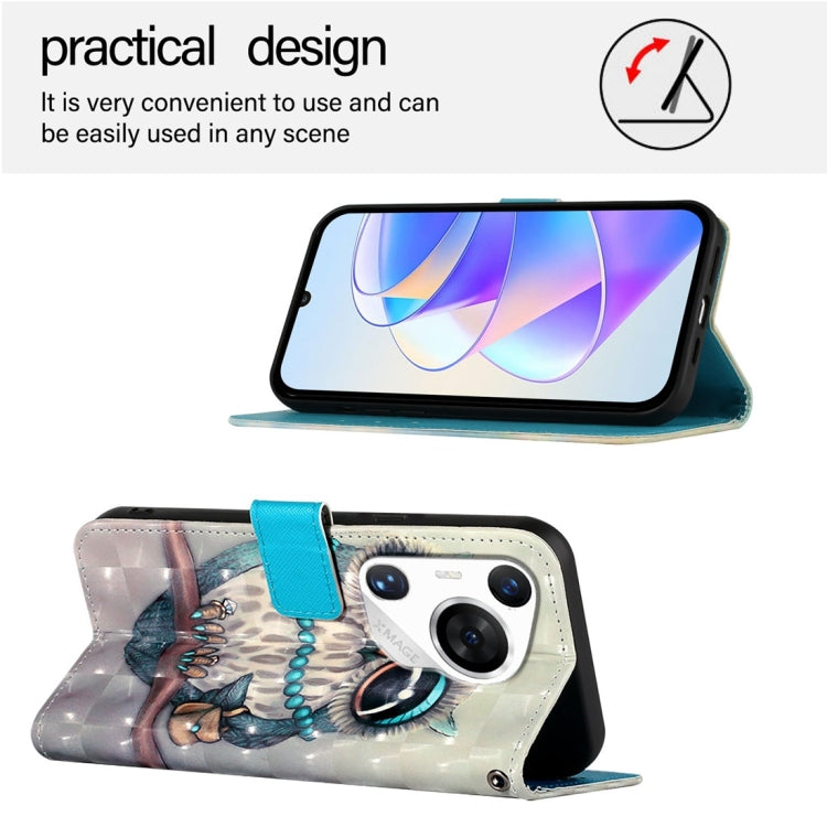 For Huawei Pura 70 Pro 3D Painting Horizontal Flip Leather Phone Case(Grey Owl)