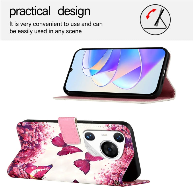 For Huawei Pura 70 Pro 3D Painting Horizontal Flip Leather Phone Case(Rose Butterfly)