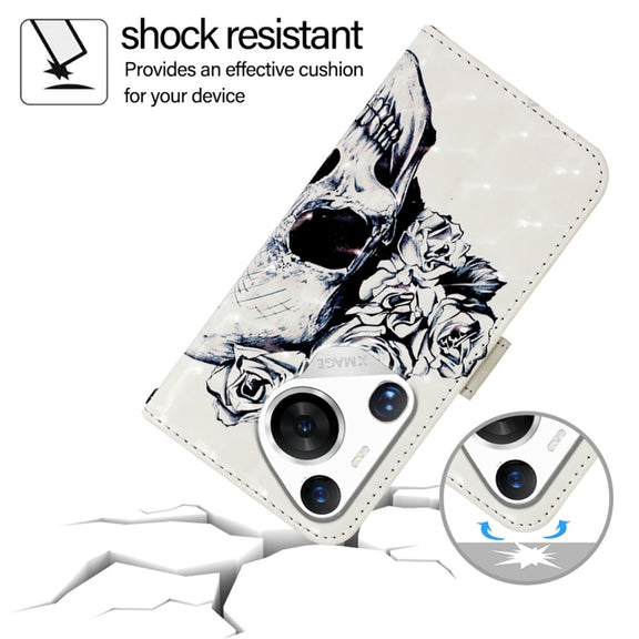 For Huawei Pura 70 Pro 3D Painting Horizontal Flip Leather Phone Case(Skull)