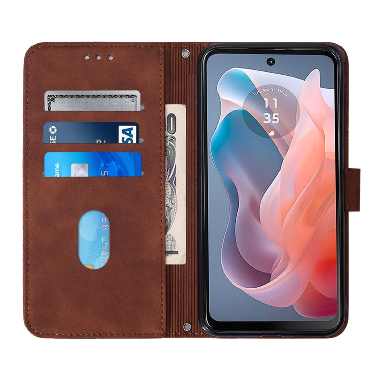 For Motorola Moto G Play 5G 2024 Crossbody 3D Embossed Flip Leather Phone Case(Brown)