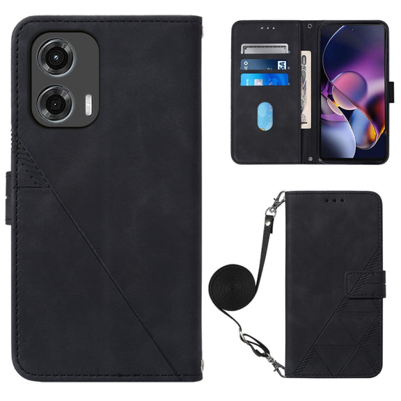 For Motorola Moto G Stylus 5G 2024 Crossbody 3D Embossed Flip Leather Phone Case(Black)