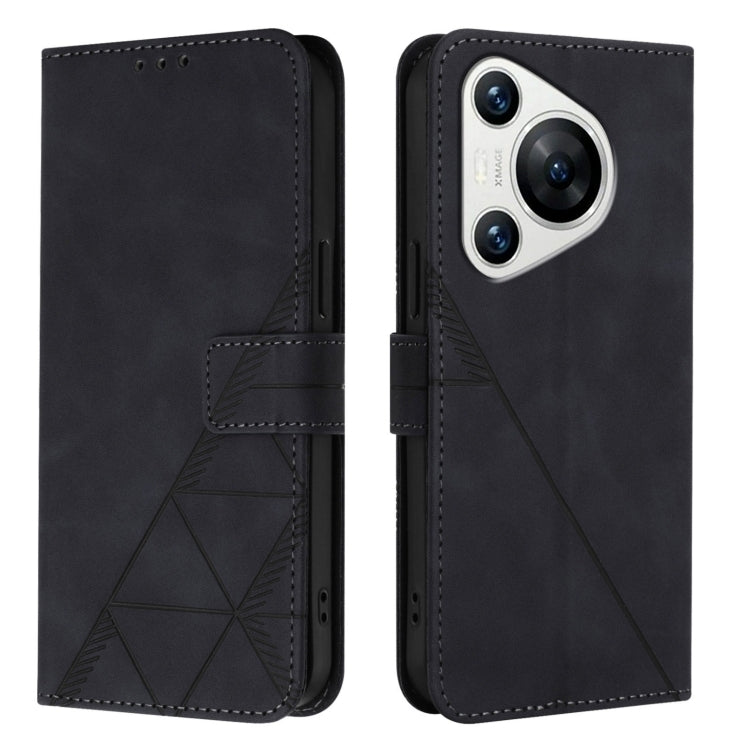 For Huawei Pura 70 Crossbody 3D Embossed Flip Leather Phone Case(Black)