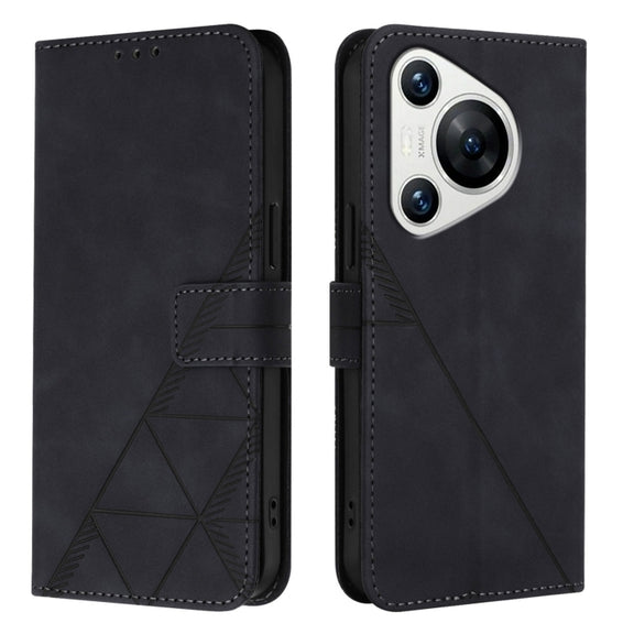 For Huawei Pura 70 Crossbody 3D Embossed Flip Leather Phone Case(Black)