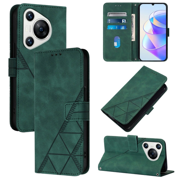 For Huawei Pura 70 Crossbody 3D Embossed Flip Leather Phone Case(Dark Green)