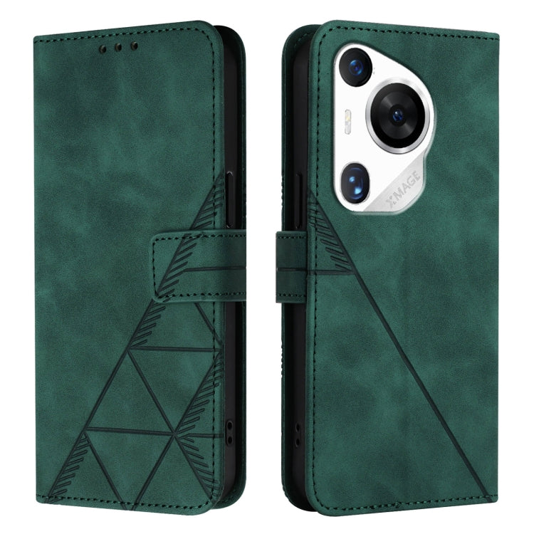 For Huawei Pura 70 Pro Crossbody 3D Embossed Flip Leather Phone Case(Dark Green)