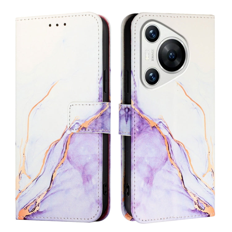 For Huawei Pura 70 PT003 Marble Pattern Flip Leather Phone Case(LS006 White Purple)