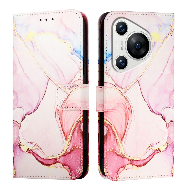 For Huawei Pura 70 PT003 Marble Pattern Flip Leather Phone Case(LS005 Rose Gold)