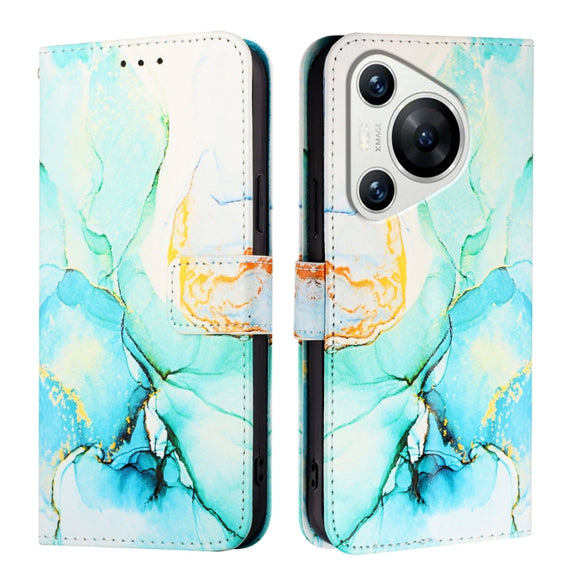 For Huawei Pura 70 PT003 Marble Pattern Flip Leather Phone Case(LS003 Green)