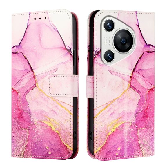 For Huawei Pura 70 PT003 Marble Pattern Flip Leather Phone Case(LS001 Pink Purple Gold)