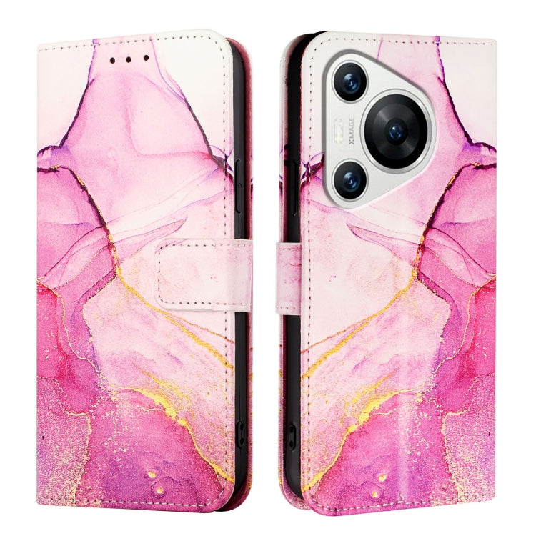 For Huawei Pura 70 PT003 Marble Pattern Flip Leather Phone Case(LS001 Pink Purple Gold)