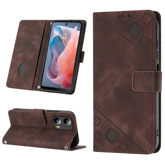 For Motorola Moto G Play 5G 2024 Skin Feel Embossed Leather Phone Case(Brown)