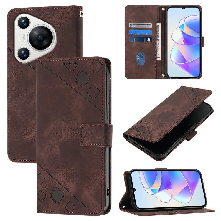 For Huawei Pura 70 Skin Feel Embossed Leather Phone Case(Brown)