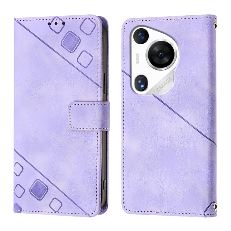 For Huawei Pura 70 Pro Skin Feel Embossed Leather Phone Case(Light Purple)