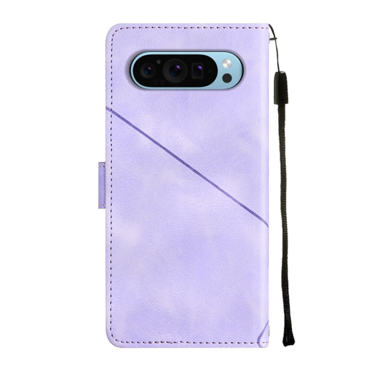 For Google Pixel 9 / 9 Pro Skin-feel Embossed Leather Phone Case(Light Purple)