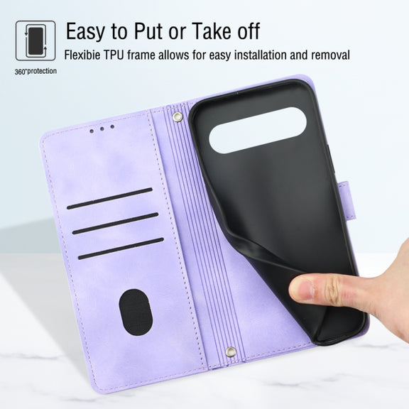For Google Pixel 9 / 9 Pro Skin-feel Embossed Leather Phone Case(Light Purple)