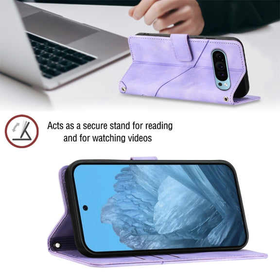 For Google Pixel 9 / 9 Pro Skin-feel Embossed Leather Phone Case(Light Purple)