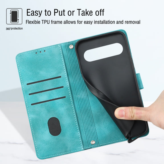For Google Pixel 9 / 9 Pro Skin-feel Embossed Leather Phone Case(Green)