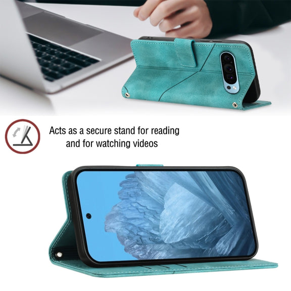 For Google Pixel 9 / 9 Pro Skin-feel Embossed Leather Phone Case(Green)
