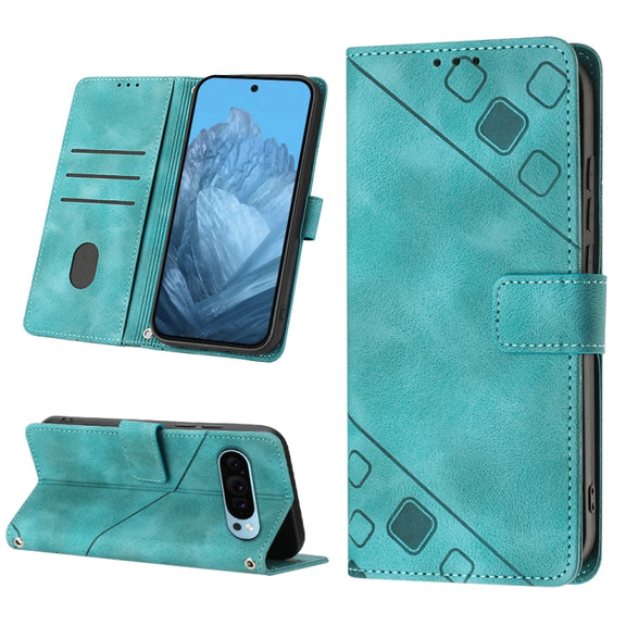 For Google Pixel 9 / 9 Pro Skin-feel Embossed Leather Phone Case(Green)