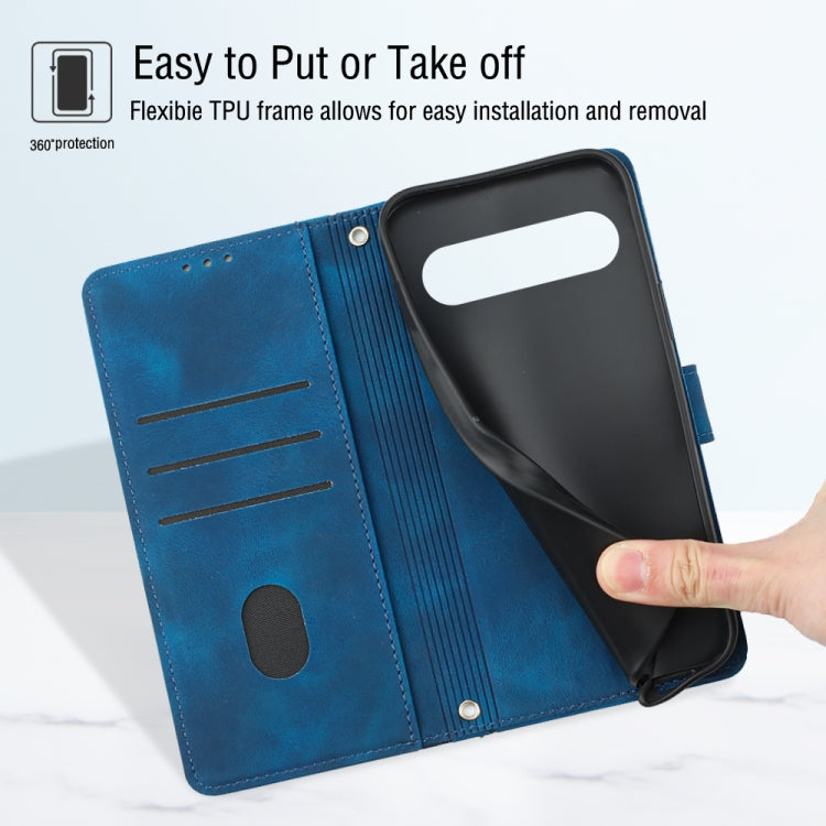 For Google Pixel 9 / 9 Pro Skin-feel Embossed Leather Phone Case(Blue)