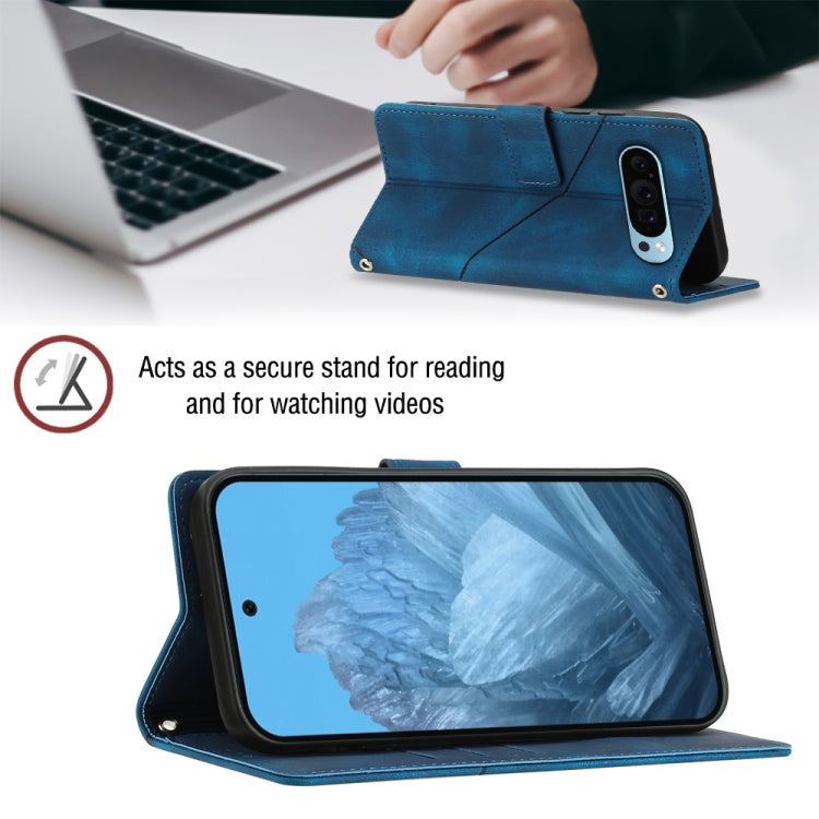 For Google Pixel 9 / 9 Pro Skin-feel Embossed Leather Phone Case(Blue)