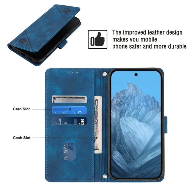 For Google Pixel 9 / 9 Pro Skin-feel Embossed Leather Phone Case(Blue)