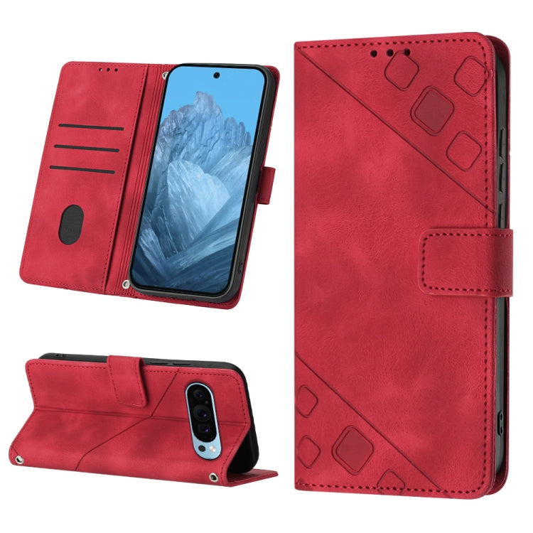 For Google Pixel 9 / 9 Pro Skin-feel Embossed Leather Phone Case(Red)