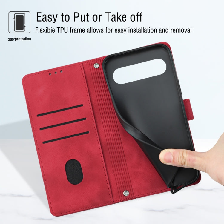 For Google Pixel 9 / 9 Pro Skin-feel Embossed Leather Phone Case(Red)