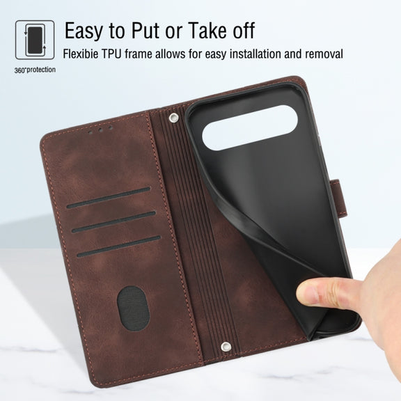 For Google Pixel 9 / 9 Pro Skin-feel Embossed Leather Phone Case(Brown)