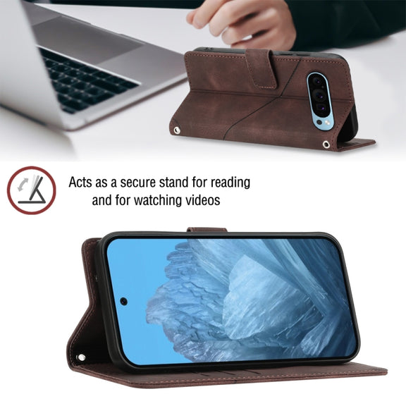 For Google Pixel 9 / 9 Pro Skin-feel Embossed Leather Phone Case(Brown)