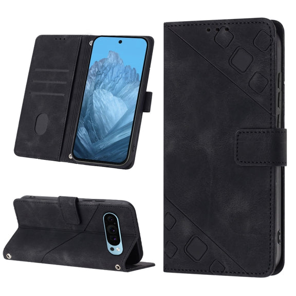For Google Pixel 9 / 9 Pro Skin-feel Embossed Leather Phone Case(Black)