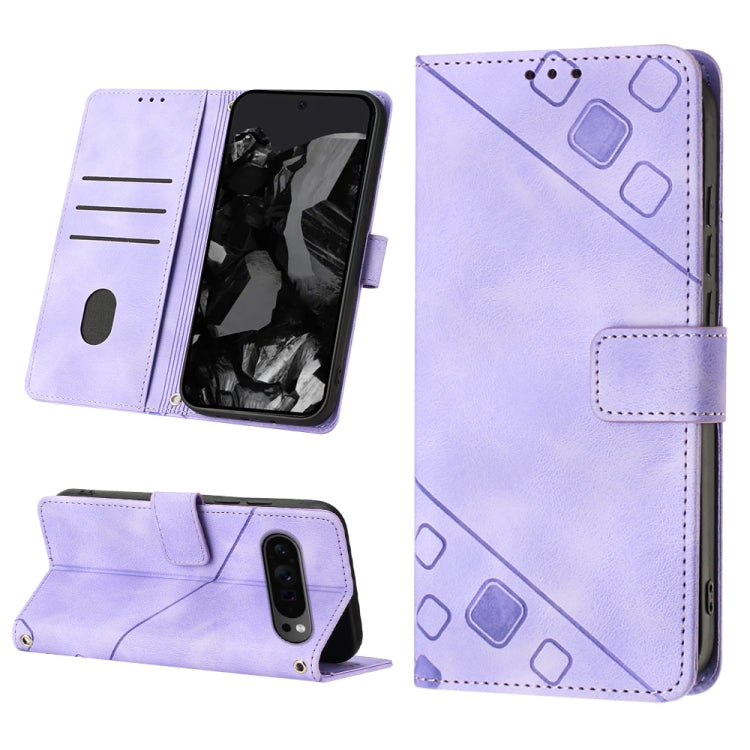For Google Pixel 9 Pro XL Skin-feel Embossed Leather Phone Case(Light Purple)