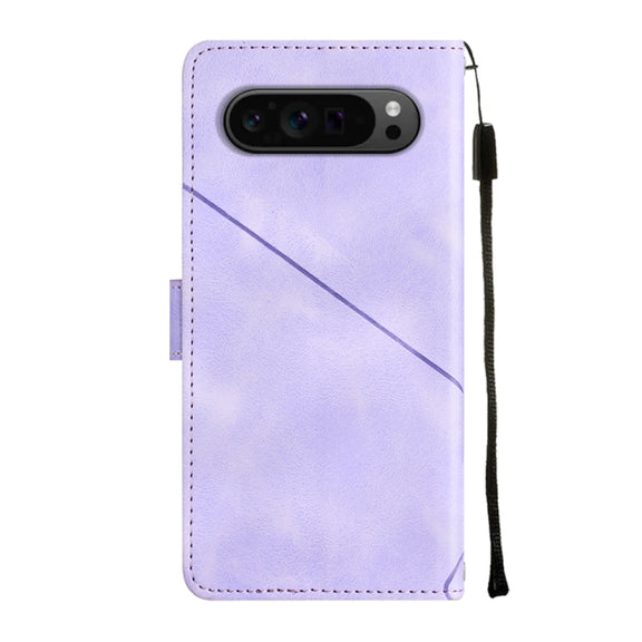 For Google Pixel 9 Pro XL Skin-feel Embossed Leather Phone Case(Light Purple)