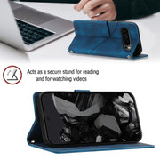 For Google Pixel 9 Pro XL Skin-feel Embossed Leather Phone Case(Blue)