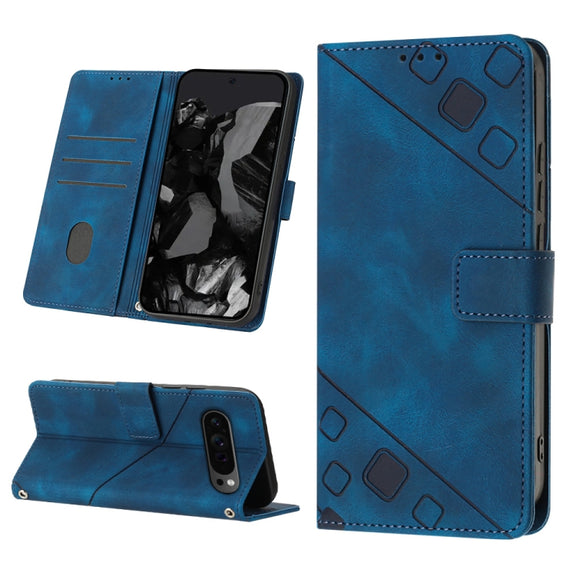 For Google Pixel 9 Pro XL Skin-feel Embossed Leather Phone Case(Blue)