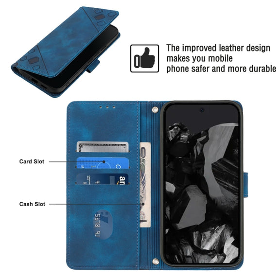 For Google Pixel 9 Pro XL Skin-feel Embossed Leather Phone Case(Blue)