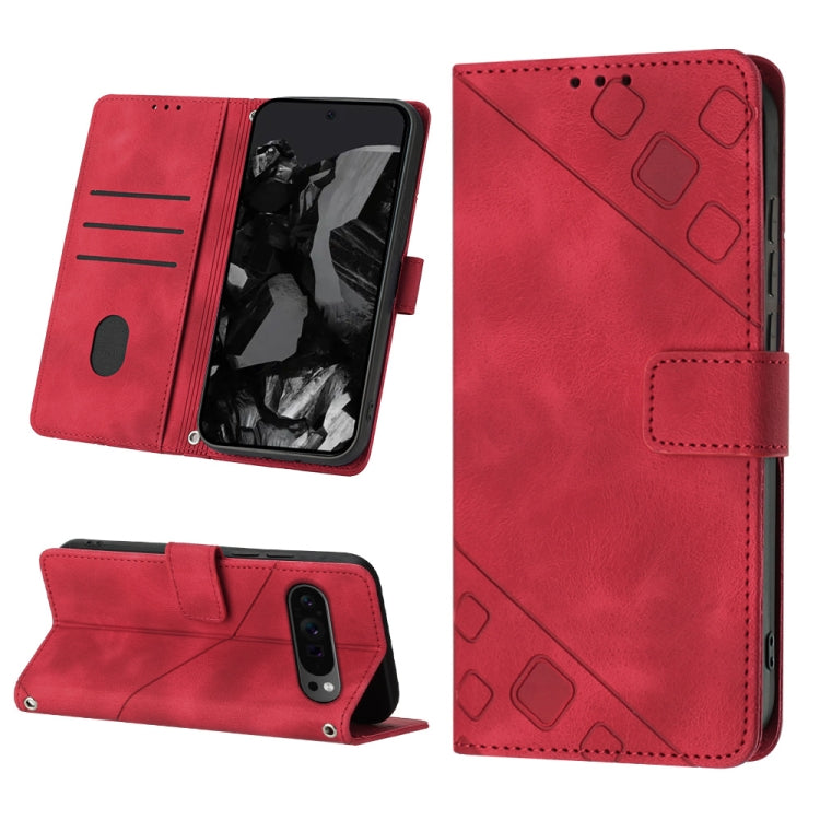 For Google Pixel 9 Pro XL Skin-feel Embossed Leather Phone Case(Red)