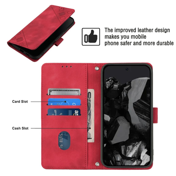 For Google Pixel 9 Pro XL Skin-feel Embossed Leather Phone Case(Red)