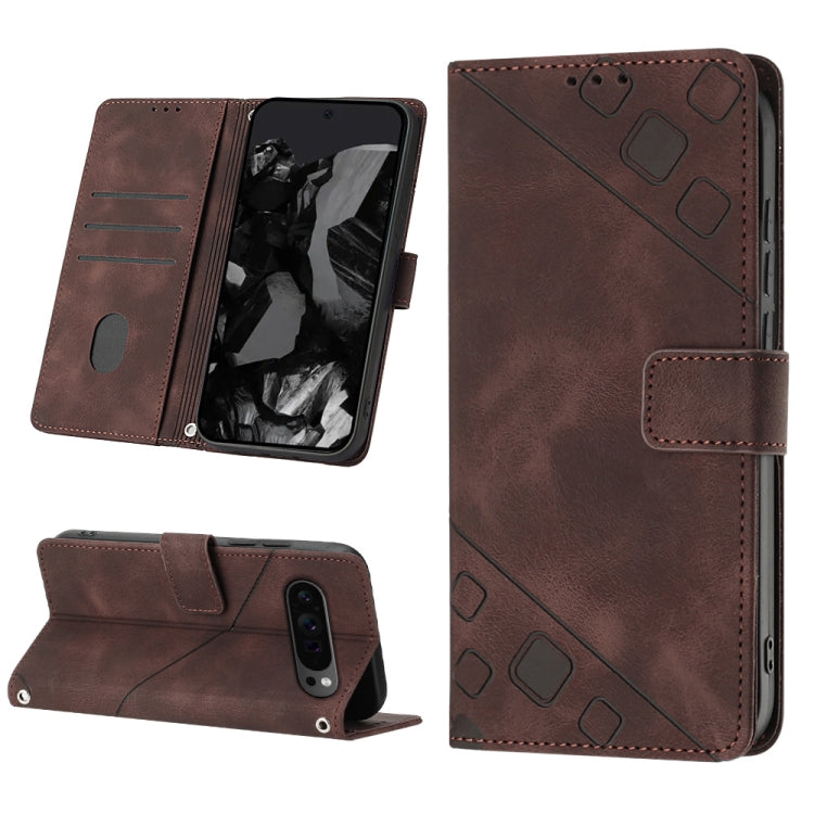 For Google Pixel 9 Pro XL Skin-feel Embossed Leather Phone Case(Brown)