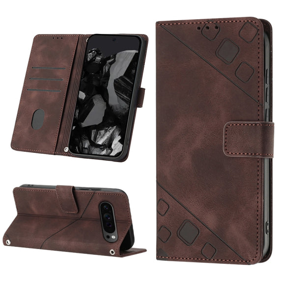 For Google Pixel 9 Pro XL Skin-feel Embossed Leather Phone Case(Brown)