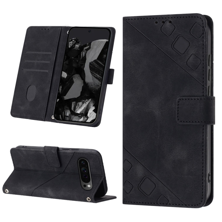 For Google Pixel 9 Pro XL Skin-feel Embossed Leather Phone Case(Black)