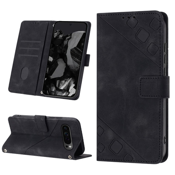 For Google Pixel 9 Pro XL Skin-feel Embossed Leather Phone Case(Black)