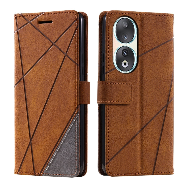 For Honor 90 Skin Feel Splicing Leather Phone Case(Brown)
