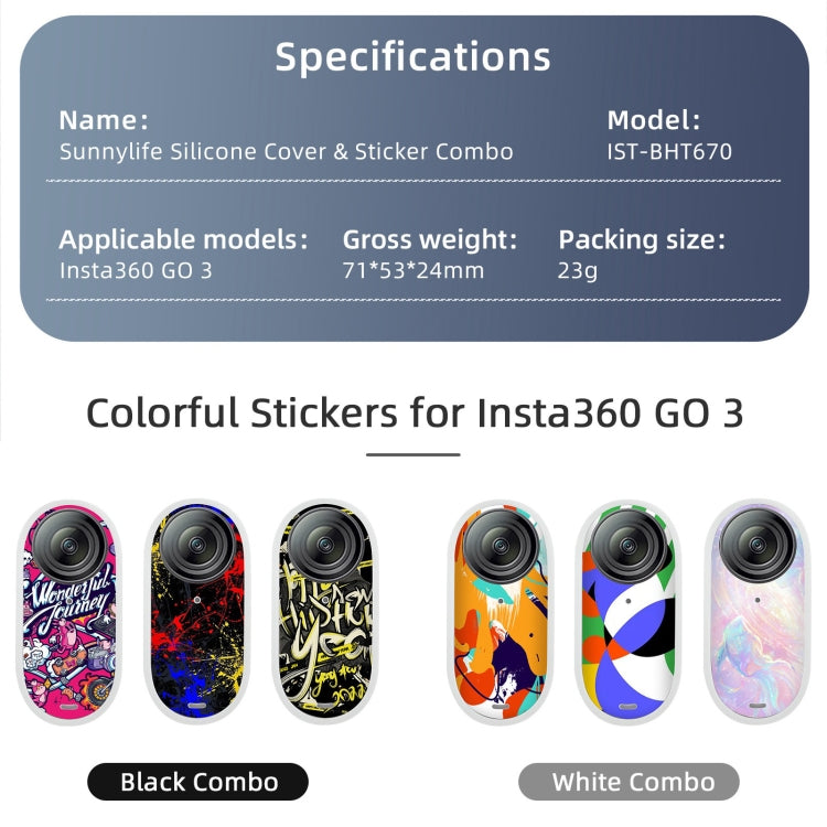For Insta360 GO 3 Sunnylife Cooling Silicone Case Stickers Skin Wrap Lens Cover with Neck Strap(White)