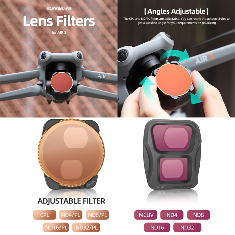 For DJI Air 3 Sunnylife Camera Lens Filter, Filter:ND16