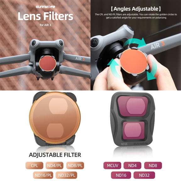 For DJI Air 3 Sunnylife Camera Lens Filter, Filter:ND16