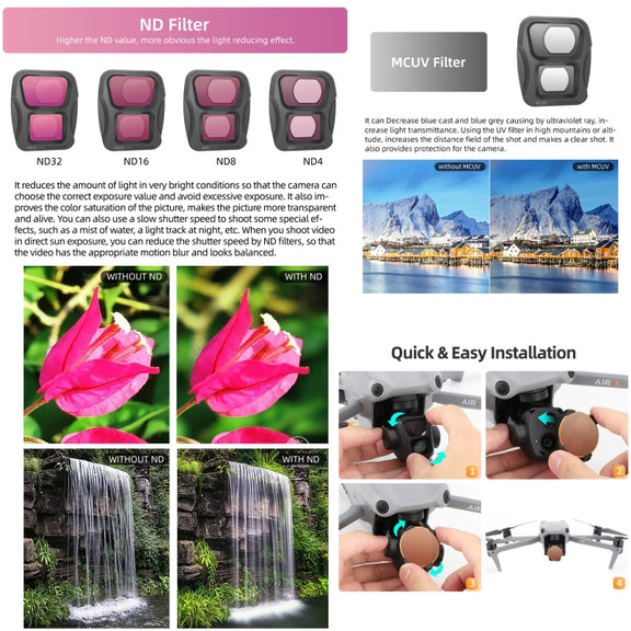 For DJI Air 3 Sunnylife Camera Lens Filter, Filter:4 in 1 ND4 ND8 ND16 ND32