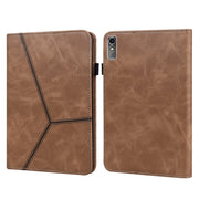 For Lenovo Xiaoxin Pad Pro 12.7 Solid Color Stripe Embossed Leather Tablet Case(Brown)