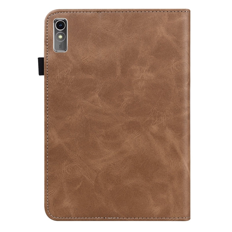 For Lenovo Xiaoxin Pad Pro 12.7 Solid Color Stripe Embossed Leather Tablet Case(Brown)